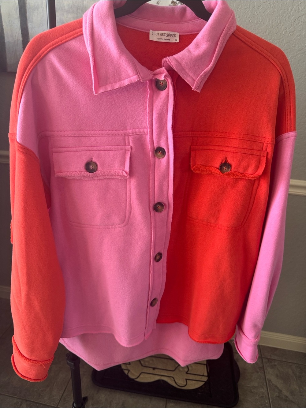 Girls' Pink & Red Colorblock Button-Up Top